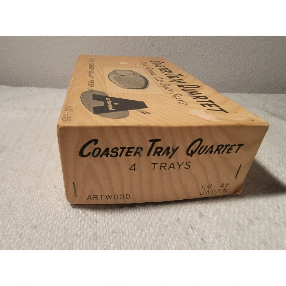 Coaster Tray Quartet 4 Trays Original Box Artwood‎ Snack Trays Walnut Finish